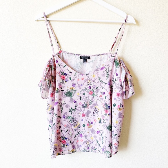 Topshop Tops - TOPSHOP Pink Floral Off Shoulder Cold Shoulder Blouse